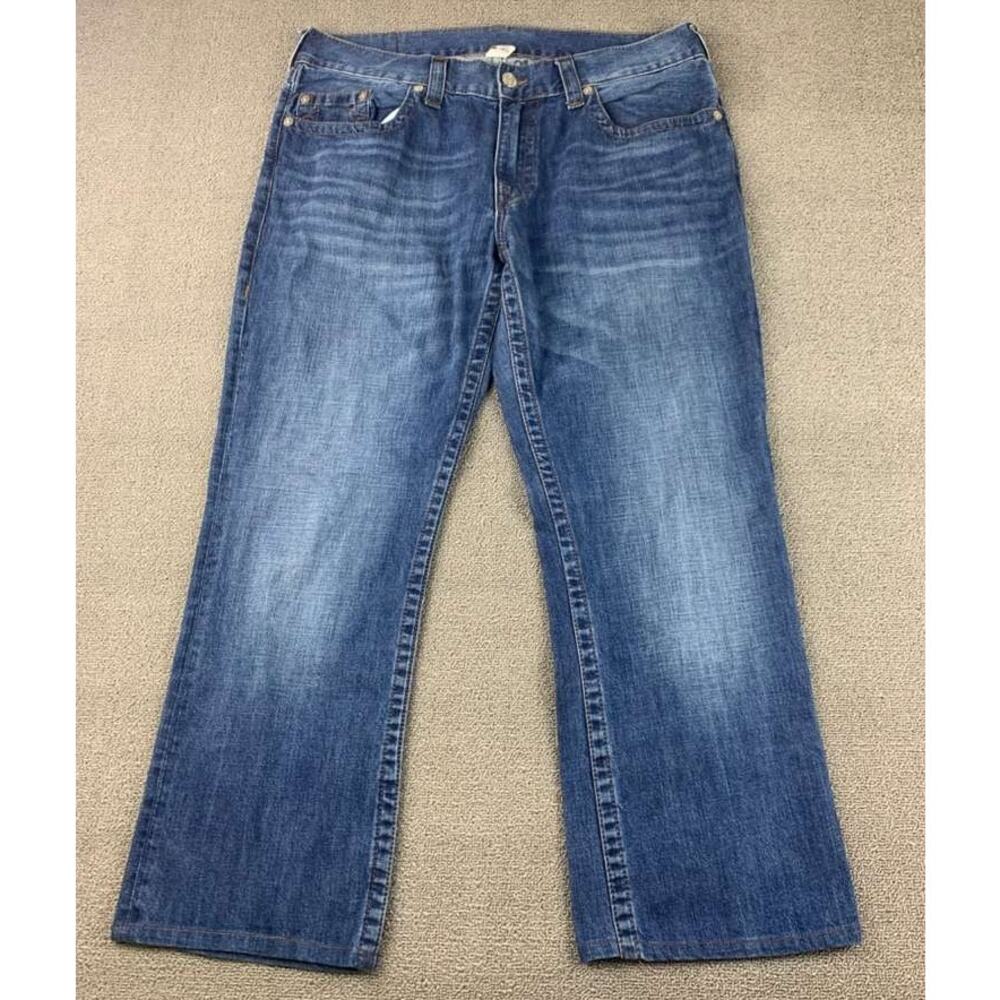 True Religion Jeans Men 38 Blue Denim‎ Straight Leg Relaxed Patch Dubai UAE Made